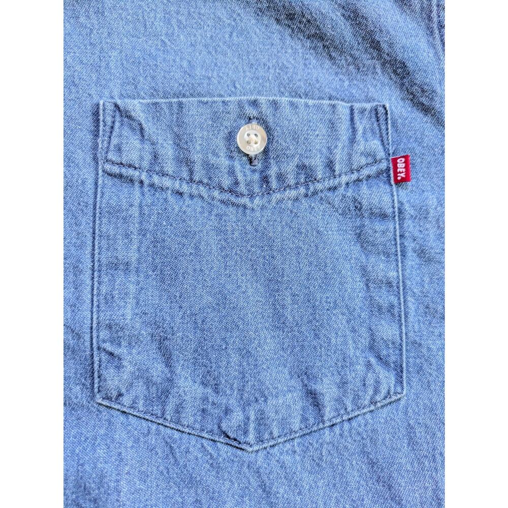 Vintage OBEY Long Sleeve Button Down Chambray Shirt - Large - Picture 12 of 15